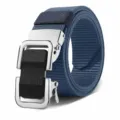 Ceinture en toile bleue pour homme, boucle automatique en métal élégante, sangle nylon. - Bleu Marine (Boucle Argent-Noir)