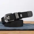 Men's canvas belt casual black tactical workwear trouser belt with metal pin buckle for youth - Black