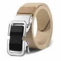 Ceinture en toile nylon de loisirs pour hommes femmes avec boucle automatique métal argent noir. - Kaki (Boucle Argent-Noir)