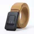 Men tactical nylon canvas belt with automatic buckle, stretch khaki workwear waist strap. - 120cm / Khaki