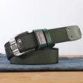 Men's green canvas belt with metal pin buckle, casual tactical fabric belt for pants. - Army Green