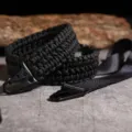 Black paracord keychain lanyard with metal carabiner, durable woven rope key ring for outdoor use - Black