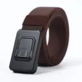 Men's tactical elastic nylon belt with automatic alloy buckle in brown, casual outdoor. - Coffee