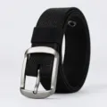 Men black canvas belt with metal pin buckle casual jeans strap student tactical belt - 120cm / Black