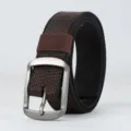Men casual brown woven canvas belt with sturdy metal pin buckle for daily wear and jeans. - 120cm / Coffee