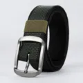 Men tactical canvas belt with metal pin buckle durable military green casual jeans belt outdoor - 120cm / Army Green