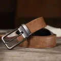 Vintage brown leather belt for men women casual metal pin buckle jeans accessory style - 115cm / Camel