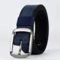 Dark blue canvas belt for men featuring durable metal pin buckle for casual daily wear. - Navy Blue