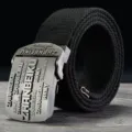 Men canvas belt casual automatic metal buckle tactical belt black durable trousers belt - Black / 100cm