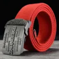 Men's red casual canvas belt with metallic smooth buckle, stylish youth daily wear accessory. - Red / 100cm