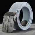 Light grey canvas belt with metal buckle, casual men's fabric belt for daily wear. - Gray / 100cm
