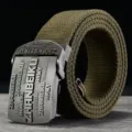 Cinturón de lona informal para hombre con hebilla automática de metal verde militar - Verde Militar