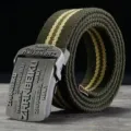 Cinturón de lona informal para hombre hebilla metálica verde militar uso diario - Rayado Verde Militar