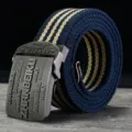 Cinturón de lona azul marino para hombre con rayas y hebilla metálica automática. - Rayas Azules