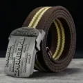 Cinturón de lona para hombre con hebilla automática metálica marrón a rayas casual diario - Rayas de Café