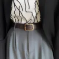 Stylish women's leather belt with gold square buckle, versatile design for jeans and trousers. - Coffee