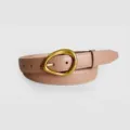 Women pink leather belt with metallic gold irregular buckle stylish casual waist accessory - Beige