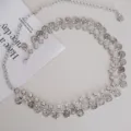 Silver metal coin tassel waist chain, bohemian body jewelry accessory for dress and pants. - Silver