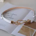 Women's slim white belt with gold hook buckle fashion casual dress coat waist decorative belt - White