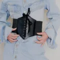 Black corset belt wide elastic lace up waist cincher for women denim dress outfit styling - Black