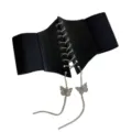 Black wide waist belt for women, fashion corset cincher with metal chain and butterfly charms. - Black
