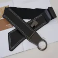 Women punk wide elastic waist belt with metal rivets and large round buckle, black variant stylish. - S / Black