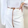Women thin braided leather belt stylish waist rope for dress casual daily wear accessory - Camel