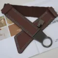 Women wide elastic corset belt with punk metal rivets and ring buckle for dresses stylish. - S / Coffee