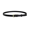 Women black slim leather belt with gold buckle minimalist vintage style for jeans suit - Black