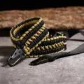 Khaki paracord keychain strap with black carabiner, braided lanyard for outdoor use. - Khaki