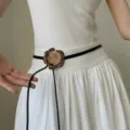 French Rose Waist Belt Elegant Thin Leather Cord Camellia Dress Decorative Strap Black - Gold Flower