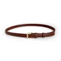 Women brown thin leather belt with vintage gold buckle casual waist strap fashion accessory - Brown