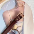 Women minimalist lace square buckle belt versatile suit waist belt fashion decorative belt. - Coffee