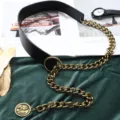 Women vintage black leather belt with chunky gold chain metal waist accessory and coin pendant. - Queen Pattern / Black