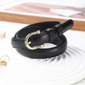 Fashion minimalist women thin black leather belt versatile casual dress jeans daily wear accessory - Black