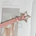 Y2K pink PU leather belt featuring a sparkling rhinestone star buckle for women. - Pink