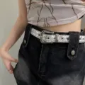 Vintage butterfly print white leather belt with ornate metal buckle for women chic denim style - White Butterfly Embossed