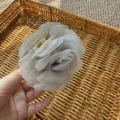 Vista di dettaglio di un elegante fermaglio per capelli in organza grigia con design. - Grigio Riso