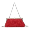 Red rhinestone pearl evening clutch bag with silver chain strap for elegant women details. - 24*3*12 / Red