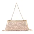 Exquisite rhinestone pearl evening clutch bag detail, elegant gold metal frame design. - 24*3*12 / Light Pink