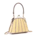 Elegant pearl kiss-lock evening bag with glitter and chain strap for women party. - 20x9x13cm / Lemon Yellow