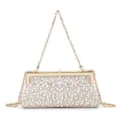 Exquisite rhinestone pearl evening clutch with gold metal frame and detachable chain strap. - 24*3*12 / Off White