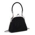 Elegant black beaded evening bag with kiss-lock closure and chain strap for party. - 20x9x13cm / Black