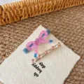 Set di fermagli per capelli con fiocco colorato, forcina in resina e clip di strass per donne. - Set Fiocco Cristallo Rosa