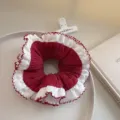 Κoreano retro scrunchie μαλλιών διπλής στρώσης με βολάν και χρώμα αντίθεσης για αλογοουρά - Κόκκινο