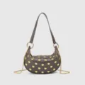 Retro punk style PU leather shoulder bag with gold studs and metal chain details. - Gray