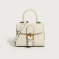 Elegant off-white leather top handle handbag with classic horseshoe metal buckle and strap. - 21*10.5*17cm / White