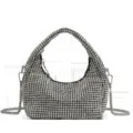 Sparkling rhinestone hobo handbag with metal chain strap for women evening party and daily wear. - Silver