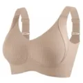 Plus size seamless wireless bra for women with wide adjustable straps and push up support. - S / Tops / Khaki
