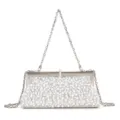 Elegant rhinestone pearl evening clutch bag with metal chain strap for women parties. - 24*3*12 / White